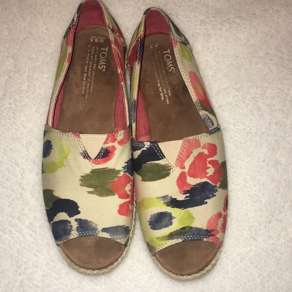 TOMS | TANGERINE WATERCOLOR FLORAL ESPADRILLES 8.5